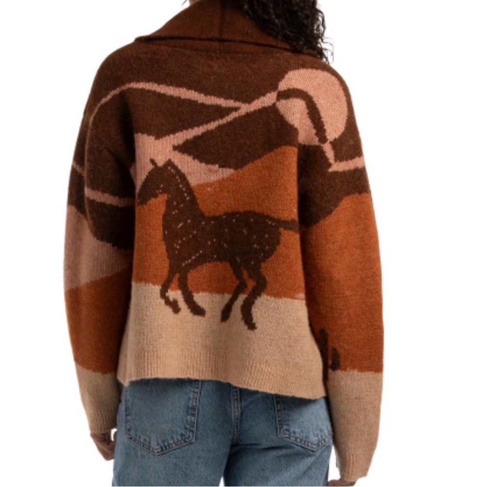 Lucky Brand Long Sleeve Horse Shawl Cardigan Large NWT - Picture 3 of 7